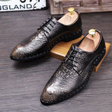 Men's Crocodile Grain Genuine Leather Dress Shoes Pointed Toe Casual Party Oxfords Lace-Up Flats Mart Lion Style 3 6 