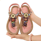 Bohemian Women Sandals Gemstone Beaded Slippers Summer Beach Flip Flops Ladies Flat Shoes MartLion   