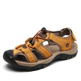 Genuine Leather Men's Shoes Summer Sandals Slippers Mart Lion yellow 7239 6.5 