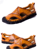 Summer Sandals Men's Breathable Genuine Leather Flats Casual Beach shoes Mart Lion   