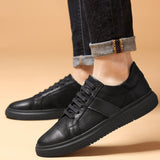 Sneakers Men's Casual Shoes Genuine Leather brogue Designer solid Classic Lace up Flats black Mart Lion   