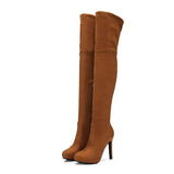 Stretch Fabric High Heels Over The Knee Boots Women Thigh High Ladies Platform Shoes Spring Autumn Long MartLion Brown 4 