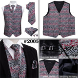 Rose Red Men's Wedding Suit Vest Blue Floral Jacquard Folral Silk Waistcoat Vests Handkerchief Tie Vest Suit Set Barry Wang Design Mart Lion   