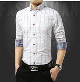 Autumn  Men's Social Shirt Slim Fit Long Sleeve Plaid Cotton Casual Brand Clothes Mart Lion   