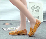 Women flat shoes ballet summer flower print genuine loafers ladies flats MartLion   