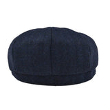 Wool Tweed Navy Blue Herringbone Newsboy Cap Men's 8-Quarter Panel Cabbie Flat Caps Women Driver Beret Hat MartLion   