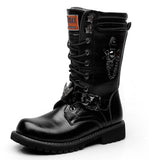 Men's High Boots Metal Buckle Punk Motorcycle Military Tactical Army Leather Shoes Mart Lion Black 5 