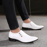 White PU Leather Men's Dress Shoes Oxfords Slip On Party Wedding Derby Casual Flats Mart Lion   