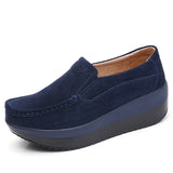 Spring Autumn Women Flats Platform Loafers Ladies Genuine Leather Comfort Wedge Moccasins Orthopedic Slip On Casual Shoes MartLion navy blue 2 6 