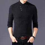 Spring Slim Fit T Shirt Men's Cotton Long Sleeve Irregular Collar Solid Color Clothes Mart Lion   