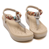 Platform Sandals For Women Bohemia Beach Rhinestone T-Strap Shoes MartLion   