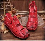 Summer Soft Bottom Flat Leather Shoes Casual Women Sandals Tunnel Vintage Handmade spring Mart Lion   