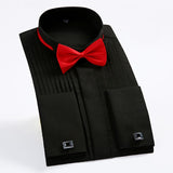 Classic Winged Collar Dress Shirt Men's Wingtip Tuxedo Formal with Red Black Bow Tie Party Dinner Wedding Bridegroom Tops Mart Lion   