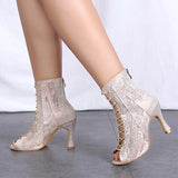 Ballroom Dance Shoes Tango Shoes Sneakers High Boots with Full Rhinestone Lace Up Luxury Sandals MartLion   