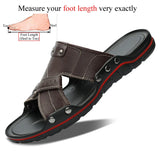 Leather Slides Slippers Men's Summer Casual Slip On Shoes Flat MartLion Brown 15 