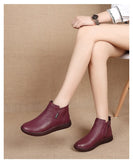 Vintage Handmade Genuine Leather Women Ankle Boots Casual Snow Winter Ladies Flat Shoes Zip Rubber MartLion   