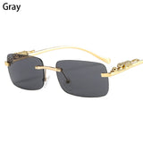 1PC Ocean Lens Sunglasses Women Men's Cheetah Decoration Rimless Rectangle Retro Shades UV400 Eyewear MartLion gray As Shown 