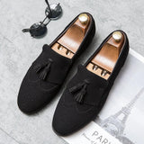 Fotwear Men's Dress Shoes Wedding Brogues Blue Black Tassel Dress Loafers Office Slip Mart Lion Black 6.5 