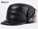 Winter Men's Leather Hat Thicken Leather Sheepskin Baseball Caps With Ears Warm Snapback Dad's Hats Sombrero De Cuero Del Hombre MartLion Black 2 L  55 56cm 