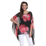 Women Blouses Print Chiffon Blouse Shirt Batwing Sleeve Casual MartLion picture color 9 4XL 