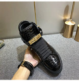 Men Embossed Crocodile High Top Sneakers Lock Lace Red Flats Real Leather Designer Boots Men‘s Casual Shoes MartLion