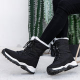 Winter Women Boots Platform Shoes Keep Warm Mid-Calf Snow Ladies Lace-up Waterproof Chaussures Femme Mart Lion   
