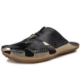 Summer Sandals Men's Leather Classic Roman Slipper Outdoor Sneaker Beach Rubber Flip Flops Water Trekking Mart Lion Black 6.5 