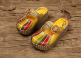 Summer Shoes Women Wedge Slides Cover Handmade Toes Flower Thick Heels Genuine Leather Lady Platform Slippers MartLion   