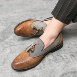 Men's Loafers Leather Brown Slip On Tassel Loafers Wedding Party Shoes Dress Shoes Brogue Footwear MartLion   