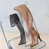 Women Summer Cool Net Boots Overknees Beige Ballroom Dancing Shoes Comfort Open Toe Gladiator Mesh Sandals Mart Lion   