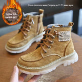 Autumn Winter Genuine Leather Boots Children High-top Boys Warm Snow Girls Cotton Shoes Warm Under -15℃ MartLion brown cotton 36 