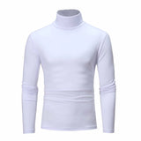 Autumn Winter Men's Solid Color Turtleneck T Shirts Slim Long Sleeve Black White Tops MartLion   