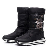 Mid-calf Snow Boots Women Waterproof Winter Shoes Platform Rubber Plush Female Ladies Wedge Fur Mujer Invierno Mart Lion black 36 