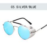 Retro Round Metal Frame Sunglasses Steampunk Men's Punk Women  Luxury Brand Designer Glasses Oculos De Sol Shades UV Protection Mart Lion Silver Blue multi 
