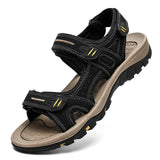 Cow Leather Outdoor Beach Shoes Men's Sandals Casual Flats MartLion black 12.5 