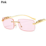 1PC Ocean Lens Sunglasses Women Men's Cheetah Decoration Rimless Rectangle Retro Shades UV400 Eyewear MartLion pink As Shown 