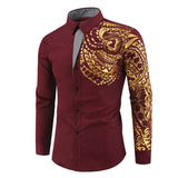 Men's Shirt Luxury Gold Long Sleeve Shirt White Black Dress Prom Social Print Mart Lion   