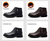 Leather Men's Boots Autumn Winter Warm  Fur Snow Crocodile Pattern Ankle Shoes Mart Lion   