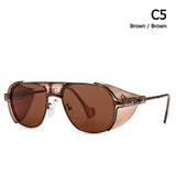 SteamPunk Style Side Shield Sunglasses Men's ins Popular Cool Brand Design Sun Glasses Oculos De Sol 86225 Mart Lion C5 Brown  