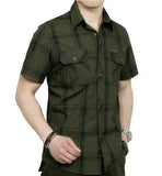 Short Shirt Casual Style Obesity Men's Summer Pure Cotton Plaid Loose Short Sleeve Shirts Man MartLion army green 5XL 