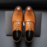 Men's British Retro Carved Brogue Shoes Lace-up Leather Dress Office Wedding Party Oxfords Flats Mart Lion   