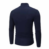 Autumn Winter Men's Solid Color Turtleneck T Shirts Slim Long Sleeve Black White Tops MartLion   