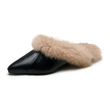 Women Furry Slippers Autumn Pointed Toe Mules Ladies Warm Fur Casual Flats Shoes Footwear MartLion Black 38 