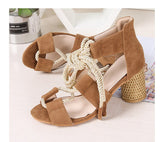 Summer Ladies Sandals Lace Up Gladiator High Heels Party Wedding Shoes Lace Up Thick Heel Mart Lion   