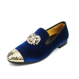 Handmade Gold Toe Men's Velvet Loafers Brand Party And Wedding Dress Shoes MartLion Blue 9.5 