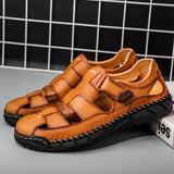 summer classic men's sandals leather outdoor casual shoes Rome cowhide beach shoes slippers Mart Lion   