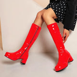 Women High Keen Boots Patent Leather Waterproof Knee High White Red Party Fetish Shoes Autumn Winter MartLion   