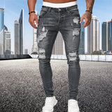 Street Style Ripped Skinny Jeans Men Vintage wash Solid Denim Trouser MartLion   