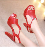 Block Heel Platform Sandals Women Wedding Shoes Summer T Strap High Heels Ladies OL Office MartLion   