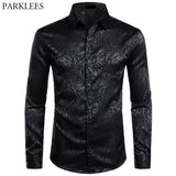 Men's Floral Black Dress Shirts Stylish Long Sleeve Steampunk arty Club Bar Social Shirt Chemise Homme Mart Lion   